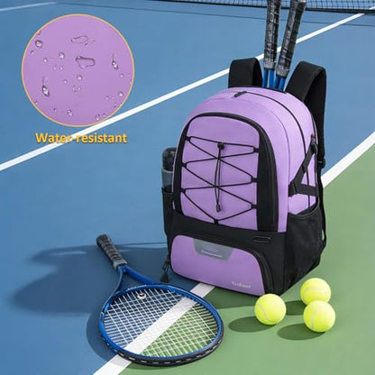 Goloni Tennis Backpack, Tennis Bag with Fence Hook & Ventilated Shoe Compartment, Holds 2 Tennis Rackets - color: Purple