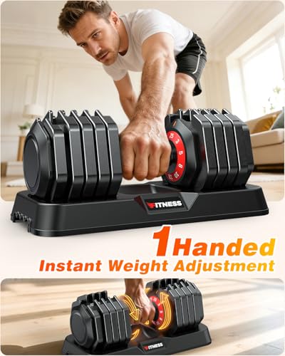 XDDIAS Adjustable Dumbbells Set of 2 for Strength Training, One-Hand Quick Adjust, 25/55/80/90 lbs Options, Anti-Slip Grip Handle, Compact Home Gym Weights for Men Women - color: Plus 10-Level 25LB Pair