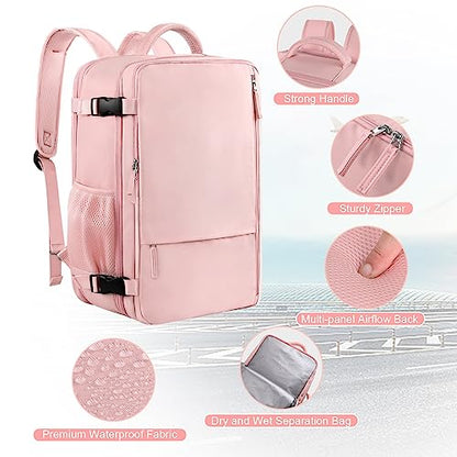 Sinaliy Large Travel Backpack for Women, 40L Carry On Backpack, 17 Inch Laptop Waterproof Backpack, College Bookbag, Backpack for Women, as Person Item Flight Approved - color: Pink