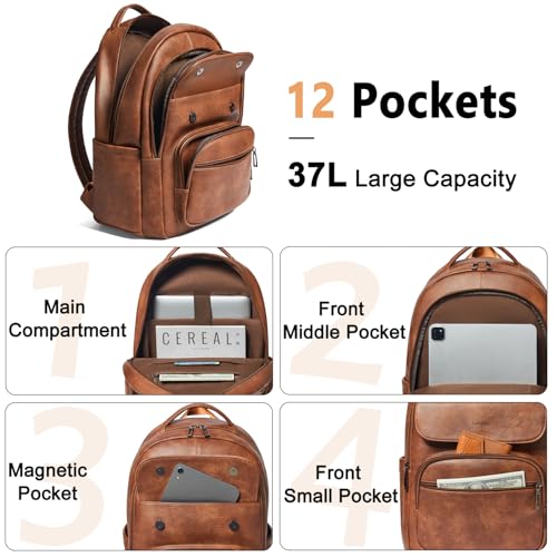 Leresas Vegan Leather Backpack Purse for Women Mens Travel Backpack Work Laptop Teacher BackPack College Daypack Business Backpack Office Bag Brown - color: Brown