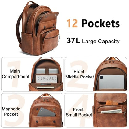 Leresas Vegan Leather Backpack Purse for Women Mens Travel Backpack Work Laptop Teacher BackPack College Daypack Business Backpack Office Bag Brown - color: Brown