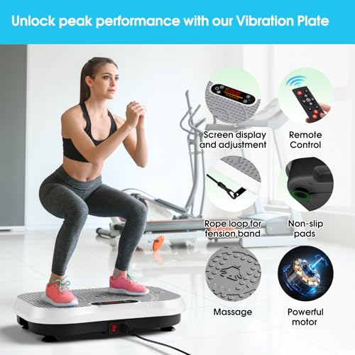 SoftGym Waver Vibration Plate Exercise Machine for Lymphatic Drainage Weight Loss,120 Speed Levels Vibrating Platform with Resistance Bands,Full-Body Workout Equipment for Muscle Activation - style: Slim- Grey White