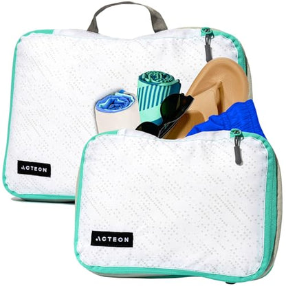 Acteon Compression Packing Cubes - 2 Pack Clean Dirty Separate Zipper - Lightweight Travel Packing Cubes for Luggage - Suitcase Organizer Travel Cubes - Large Small Laundry for Clothes Shoes Makeup - color: Waypoint