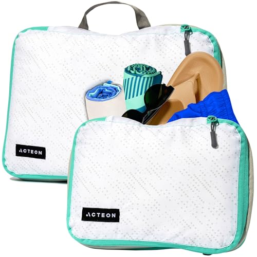 Acteon Compression Packing Cubes - 2 Pack Clean Dirty Separate Zipper - Lightweight Travel Packing Cubes for Luggage - Suitcase Organizer Travel Cubes - Large Small Laundry for Clothes Shoes Makeup - color: Waypoint