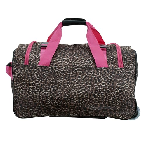 Rockland Rolling Duffel Bag, Black, 22" - color: Pink Leopard, size: 22"