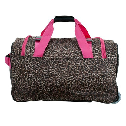 Rockland Rolling Duffel Bag, Black, 22" - color: Pink Leopard, size: 22"