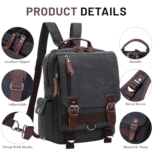mygreen Canvas Cross Body Messenger Bag Shoulder Sling Backpack Travel Rucksack - color: Coffee With Shoulder Zipper, size: Large