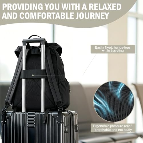 Black Travel Backpack for Men, Carry On Airplane Backpack, Anti Theft Waterproof Laptop Bag for Personal Item, College Work Gym Commuter - color: Black