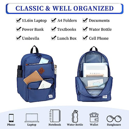 RAVUO School Backpack, Unisex Large Bookbag Water Resistant Lightweight Schoolbag Casual Daypack for High School/College/Teens/Travel/Work for Men Women Blue