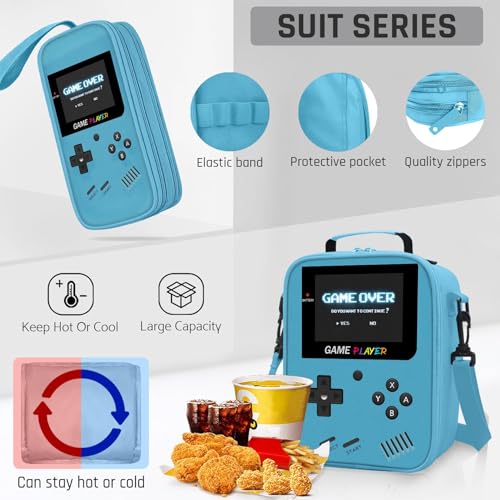 School Backpack for Boys,3pcs Gamer Boys Backpack with Lunch Box Set for Kids Children Teens Elementary Middle School,17" Large Capacity Student Bookbag & Multifunctional Video Game Travel Bag - color: Mint Blue-backpack Set