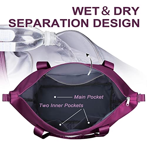 WOOMADA Weekender Bag for Women, Travel Duffel Bags with Shoe Compartment & Wet Pocket, Personal Item Bag for Airlines - color: Purple