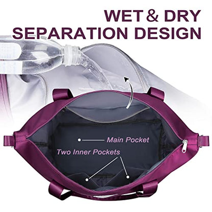 WOOMADA Weekender Bag for Women, Travel Duffel Bags with Shoe Compartment & Wet Pocket, Personal Item Bag for Airlines - color: Purple