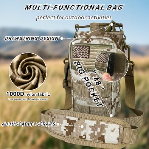 Water Bottle Holder with Strap - Tactical Insulated Water Bottle Sleeve with MOLLE System Water Bottle Cover Cross-Body Pouch for Walking Hiking Camping Gym 32oz&40oz - color: Desert Camo