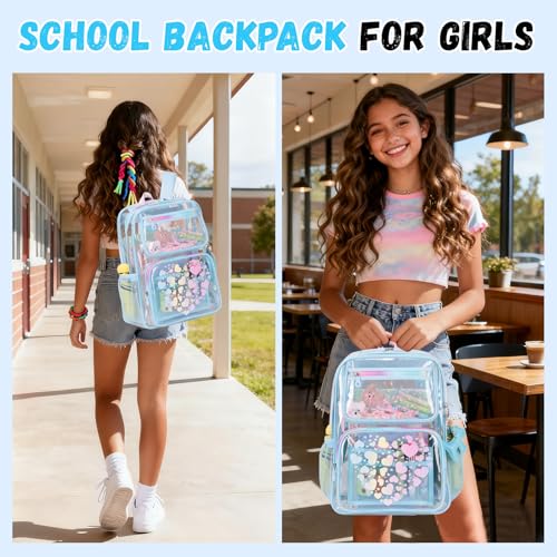 MOONBABY Clear Backpack for School Girls, Heavy Duty TPU Transparent Backpack Stadium Events Approved, Clear Bookbag - color: Blue