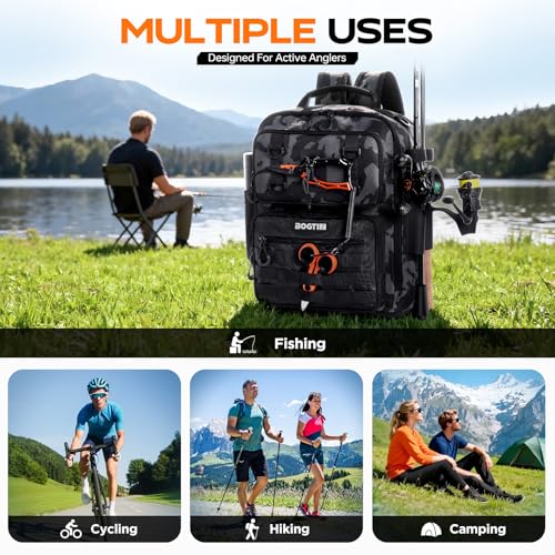 Fishing Backpack with Tackle Boxes and Rod Holders, Fishing Bag with Fishing Lure Kit Water-resistant Sling Tackle Bag Store Gear and Equipment, Bait Gifts for Men Woman Anglers-Black Camo Backpack - color: Black