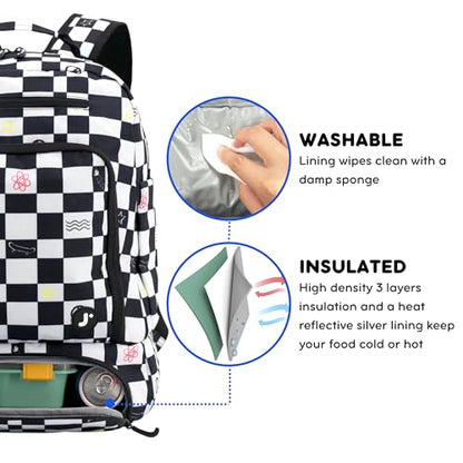 J World New York 2-in-1 Insulated Backpack Lunch Box for Kids. Adult School Bookbag, Icon Checkers, 17 x 13 x 9 Inches - color: Icon Checkers