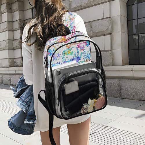 Watercolor Cute Axolotl Clear Backpack PVC Transparent School Backpack Lightweight Student Book Bags Capacity Clear Bag - color: Wishy-washy Blue