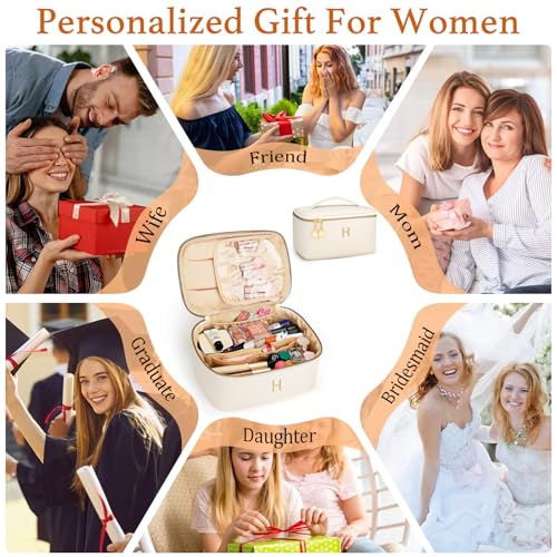 Gifts for Women Travel Makeup Bag Personalized Cosmetic Bag Portable Large Capacity Toiletry Bag(Beige-H) - color: Beige, style: H