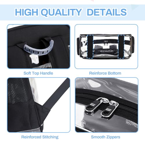 MUSEVOS Clear Backpack Stadium Approved, Heavy Duty See Through Book Bag, Black Transparent - color: Black Transparent