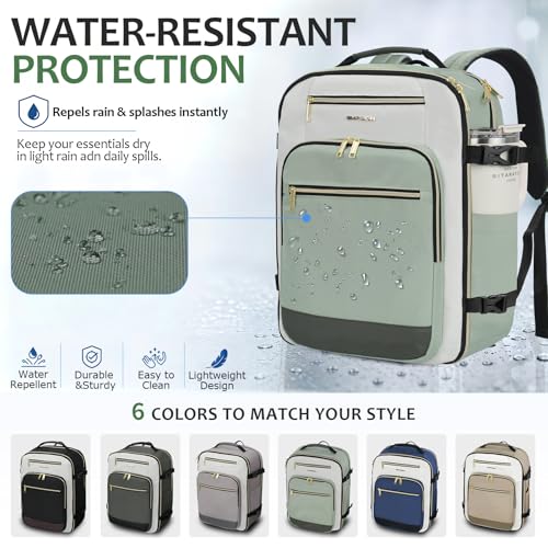 EMPSIGN 40L Travel Backpack for Women & Men, Airline Approved Carry On Backpack, TSA Personal Item Bag Waterproof, Overnight Weekender Essentials Backpacks for Business fits 17" Laptop, Light Green - color: Beige/Light Green/Army Green