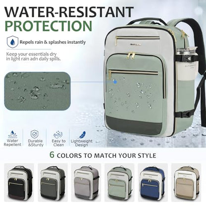 EMPSIGN 40L Travel Backpack for Women & Men, Airline Approved Carry On Backpack, TSA Personal Item Bag Waterproof, Overnight Weekender Essentials Backpacks for Business fits 17" Laptop, Light Green - color: Beige/Light Green/Army Green