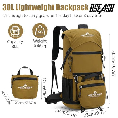 Bseash 30L Lightweight Hiking Backpack, Outdoor Sport Waterproof Travel Bag Daypack for Cycling Climbing Skiing (Khaki) - color: Khaki