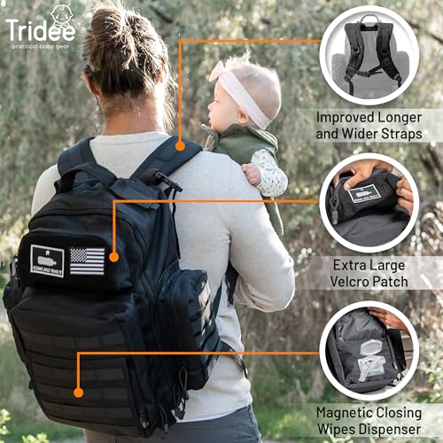 Dad Diaper Bag - Molle-Style Military Diaper Backpack Made of Rugged 900D Waterproof Polyester with Wider Extra-Long Straps, Pouch for Dirty Diapers, Baby Wipes Dispenser & Insulated Bottle Pockets - color: Black