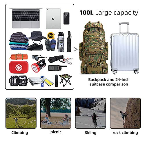 100L Camping Hiking Backpack,Molle military Tactical rucksack backpack,Waterproof Lightweight Hiking Backpack - color: Woodland Camo