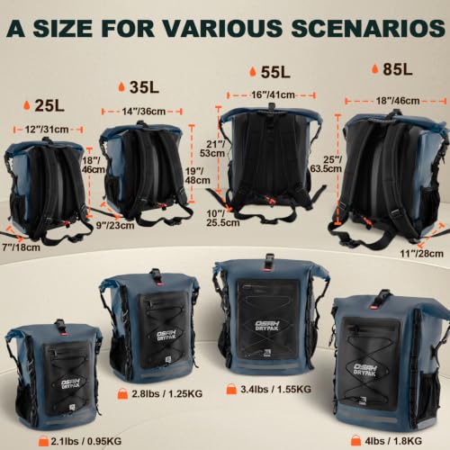 OSAH DRYPAK Waterproof Backpack Dry Bag 25L/35L/55L/85L – Heavy Duty Roll-Top Hiking Backpack Sack Keeps Gear Dry for Travel, Kayaking, Boating, Camping, Rafting and Fishing - color: Blue, size: 25L