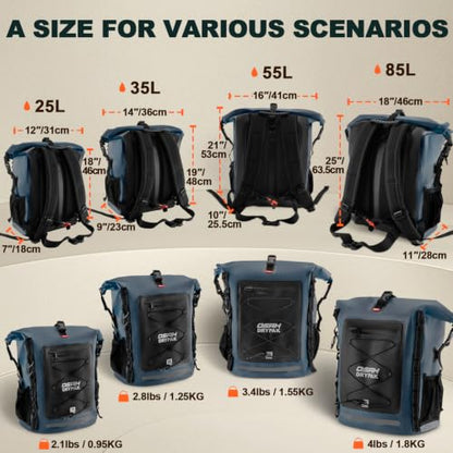 OSAH DRYPAK Waterproof Backpack Dry Bag 35L/55L/85L – Heavy Duty Roll-Top Hiking Backpack Sack Keeps Gear Dry for Travel, Kayaking, Boating, Camping, Rafting and Fishing - color: Blue, size: 85L
