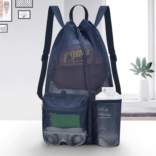 Mildbeer Large Drawstring Backpack for Men Women Athletic Gym Sports Workout Beach Swimming Commuting Travel - color: Navy, style: L: 21"x12.5"x5.5"