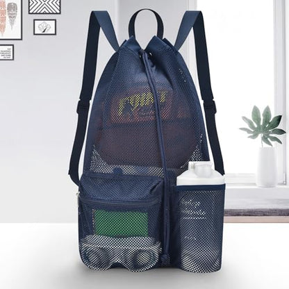Mildbeer Large Drawstring Backpack for Men Women Athletic Gym Sports Workout Beach Swimming Commuting Travel - color: Navy, style: L: 21"x12.5"x5.5"