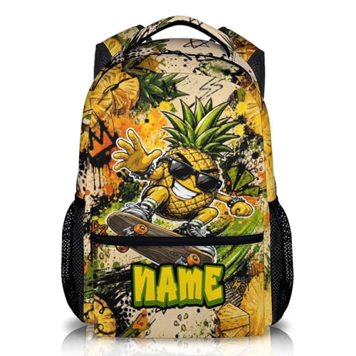 Boys Backpack for Kids Student Personalized Pineapple Backpacks for Skateboard Lovers, Fun Skate Bag Lightweight School Bookbag for Kindergarten Elementary Senior - color: Orange