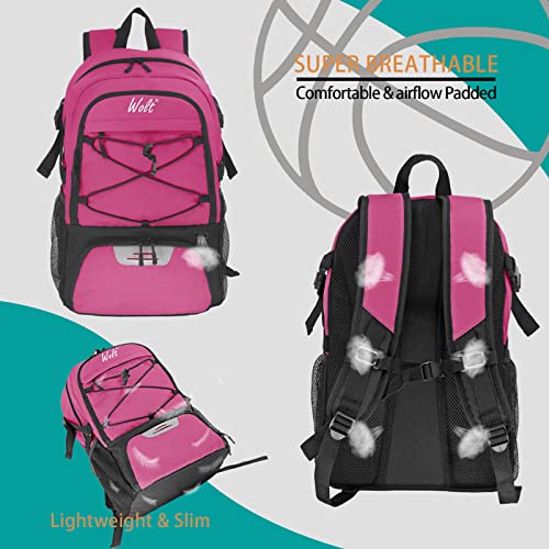 WOLT Basketball Backpack Large Sports Bag with Separate Ball Holder & Shoes Compartment, Best for Basketball, Soccer,Gym - color: Pink