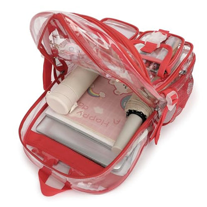 Clear Backpack Heavy Duty Transparent Backpacks Stadium Approved for School Work Sport Travel (Red) - color: Red
