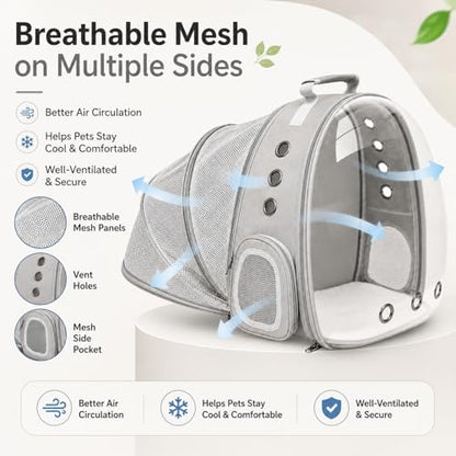 Expandable Cat Carrier Backpack with Bubble Window, Grey - color: Grey