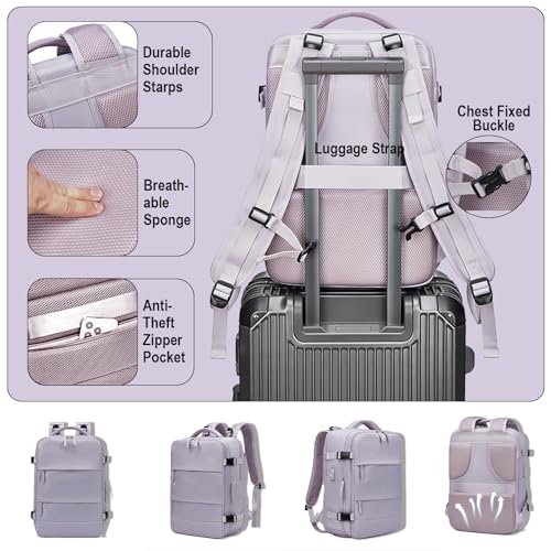 Somago Travel Unisex Backpack Carry On Casual Daypacks Rucksack Backpack Anti Theft for 15.6 Inch Laptop Business with Shoe Compartment Dry Wet Pocket USB Charger Port (Purple) - color: Purple