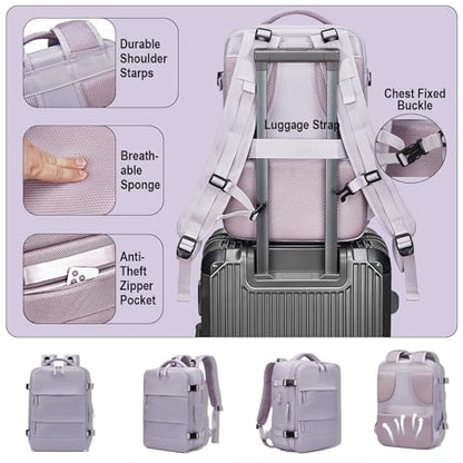 Somago Travel Unisex Backpack Carry On Casual Daypacks Rucksack Backpack Anti Theft for 15.6 Inch Laptop Business with Shoe Compartment Dry Wet Pocket USB Charger Port (Purple) - color: Purple