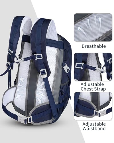 Hiking Backpack 40L Lightweight Waterproof Daypack for Men Women Outdoor Camping Mountaineering Trekking Travel Bag - color: Navy Blue
