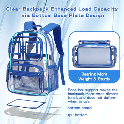 Cusangel Clear Large Backpack for School,16in Heavy Duty Clear BookBag,TPU Large Capacity See Through Backpack for Stadiums,Concerts,Plastic transparente para mujer for 8Age+ Boys Girls - color: Blue Clear 16in