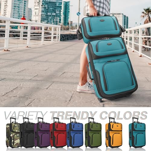U.S. Traveler Rio Lightweight Softside Rolling Carry-on Suitcase, 2-Wheel Set, Teal - color: Teal, size: 21"/14"