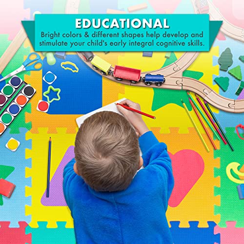 ProSource Kids Foam Puzzle Floor Play Mat with Shapes & Colors 36 Tiles, 12"x12" and 24 Borders - style: Shapes & Colors