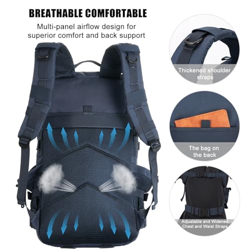 Military Tactical Backpack 50L Large Day Backpack for Men Molle Army 3 Days Assault Pack Bug Out Bag Water Resistant and Heavy Duty Hiking Treeking Rucksack - Dark Blue - color: Dark Blue, size: 50L