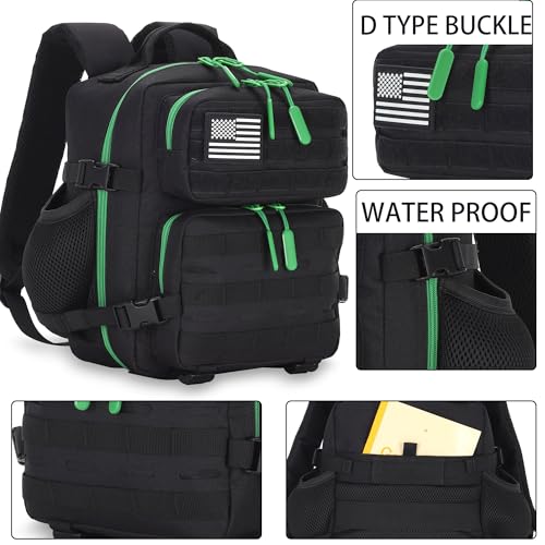 9L Mini Tactical Backpack for Men and Women Tactical Backpack Small for Hiking Small Tactical Bag Fitness Pack - color: Black&green2.0