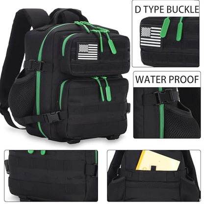 9L Mini Tactical Backpack for Men and Women Tactical Backpack Small for Hiking Small Tactical Bag Fitness Pack - color: Black&green2.0