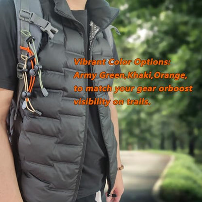 6-Pack Elastic Rope Fasteners - Backpack Accessories for Organizing Gear, Trekking Poles, or Camping Equipment (Army Green/Khaki/Orange)