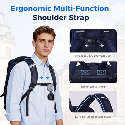 ECOHUB 19" Travel Backpack for Men Women 30L Large Carry-On Backpack with 17.3 In Laptop Compartment,Blue - color: Blue