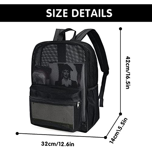 MCWTH Heavy Duty Mesh Backpack, See Through College Student Mesh Bookbag (Black) - color: Black