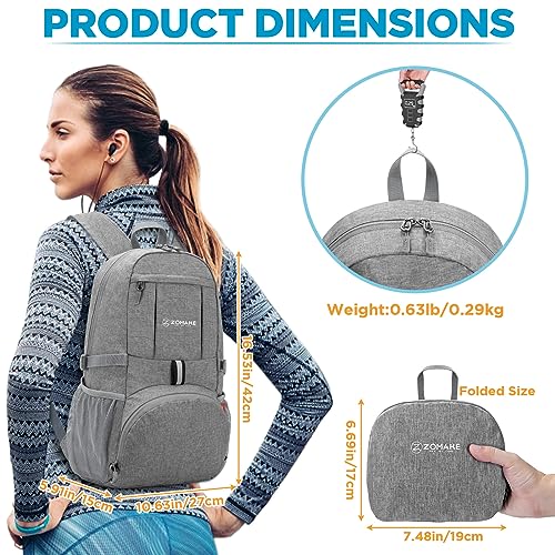 ZOMAKE Ultra Lightweight Packable Backpack 25L,Small Foldable Backpacks Hiking Water Resistant Collapsible Daypack for Women Men(Grey-C1) - color: Grey-c1, size: 25L