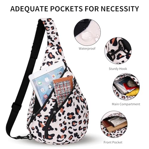HUA ANGEL Crossbody Sling Bag for Men & Women Lightweight Waterproof Chest Shoulder Bag for Travel Hiking & Everyday Use - color: W-leopard Print